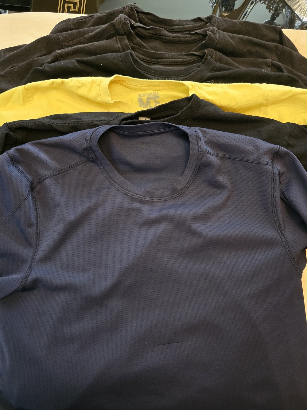 Kids Short Sleeve Crew Tee in Navy and Yellow - Lightweight Everyday Top Size 10